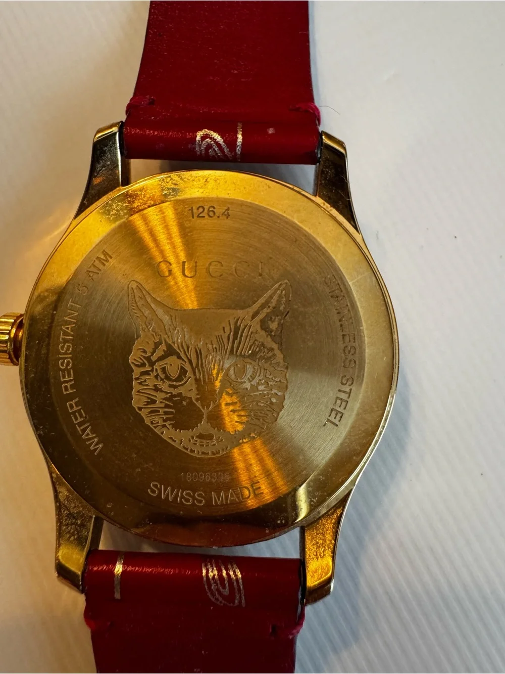 Gucci Gold-Tone Case Watch with Red Butterfly Strap